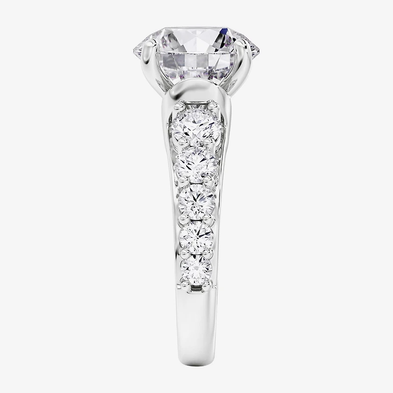 (F / Vs2) Womens 4 CT. T.W. Lab Grown White Diamond 14K Gold Round Side Stone Engagement Ring