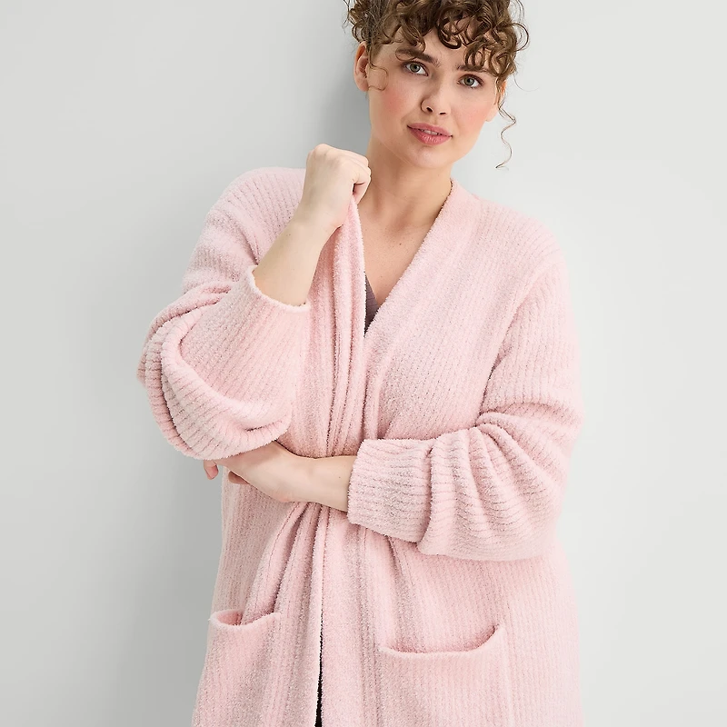 Ambrielle Womens Plus Long Sleeve Mid Length Robe