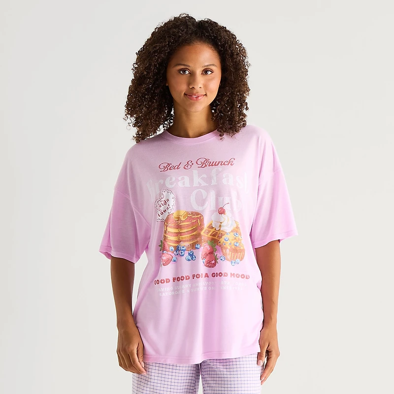 Arizona Body Womens Round Neck Short Sleeve Juniors Pajama Top