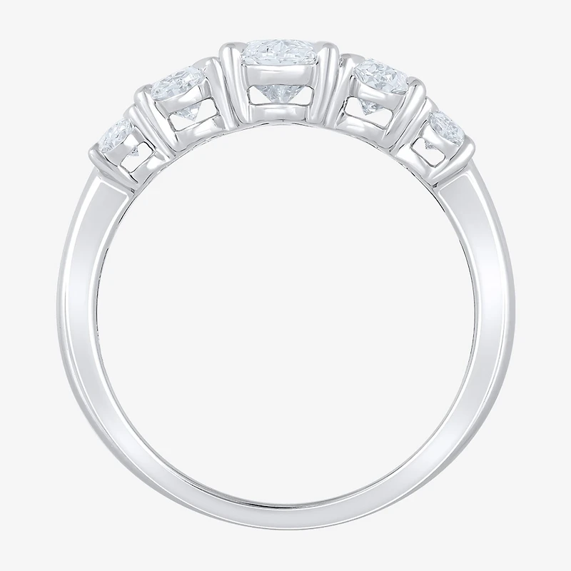 (F / Vs2) Womens 2 CT. T.W. Lab Grown White Diamond 10K Gold Oval 5-Stone Engagement Ring