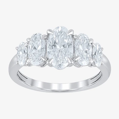 (F / Vs2) Womens 2 CT. T.W. Lab Grown White Diamond 10K Gold Oval 5-Stone Engagement Ring