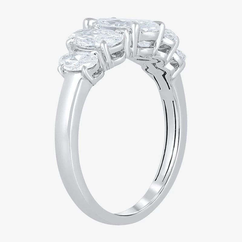 (F / Vs2) Womens 2 CT. T.W. Lab Grown White Diamond 10K Gold Oval 5-Stone Engagement Ring
