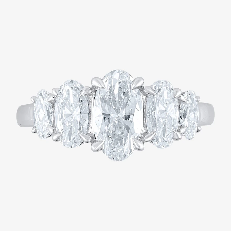 (F / Vs2) Womens 2 CT. T.W. Lab Grown White Diamond 10K Gold Oval 5-Stone Engagement Ring