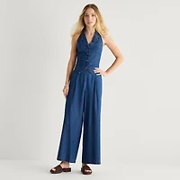 by&by Womens Juniors Wide Leg Mid Rise Trouser