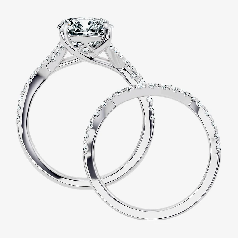 Signature By Modern Bride (F-G / Vs2-Si1) Womens 3 1/2 CT. T.W Lab Grown White Diamond 10K Gold Cushion Side Stone Bridal Set