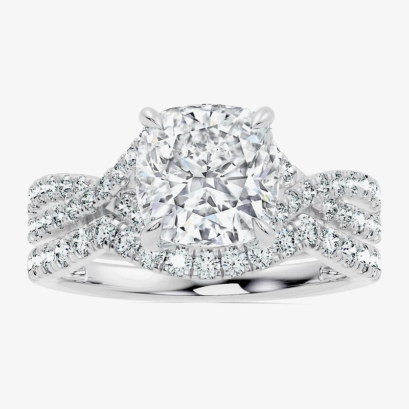 Signature By Modern Bride (F-G / Vs2-Si1) Womens 3 1/2 CT. T.W Lab Grown White Diamond 10K Gold Cushion Side Stone Bridal Set