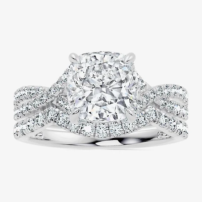 Signature By Modern Bride (F-G / Vs2-Si1) Womens 3 1/2 CT. T.W Lab Grown White Diamond 10K Gold Cushion Side Stone Bridal Set