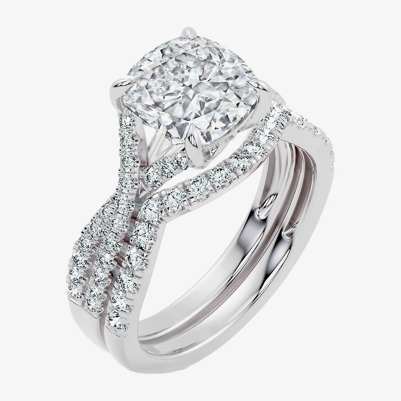 Signature By Modern Bride (F-G / Vs2-Si1) Womens 3 1/2 CT. T.W Lab Grown White Diamond 10K Gold Cushion Side Stone Bridal Set