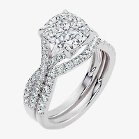 Signature By Modern Bride (F-G / Vs2-Si1) Womens 3 1/2 CT. T.W Lab Grown White Diamond 10K Gold Cushion Side Stone Bridal Set