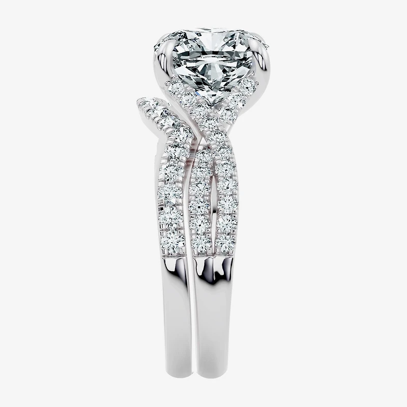 Signature By Modern Bride (F-G / Vs2-Si1) Womens 3 1/2 CT. T.W Lab Grown White Diamond 10K Gold Cushion Side Stone Bridal Set
