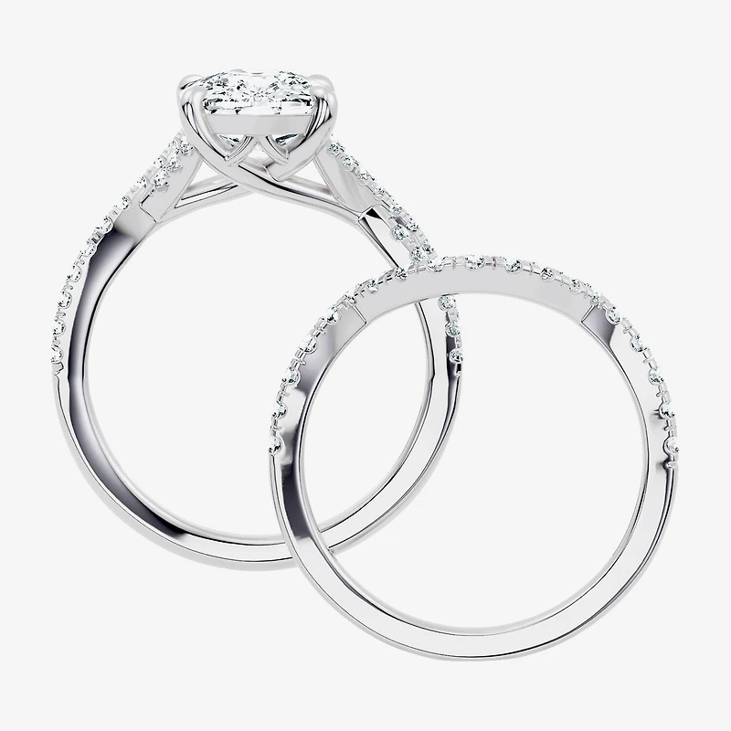 Signature By Modern Bride (F-G / Vs2-Si1) Womens 3 1/2 CT. T.W Lab Grown White Diamond 10K Gold Cushion Side Stone Bridal Set