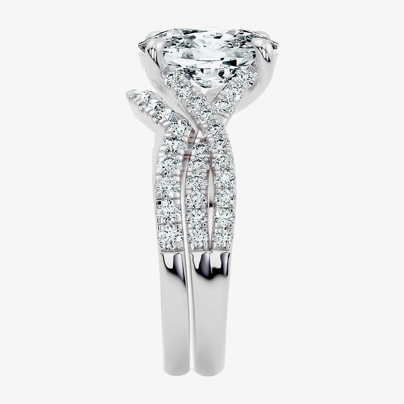 Signature By Modern Bride (F-G / Vs2-Si1) Womens 3 1/2 CT. T.W Lab Grown White Diamond 10K Gold Cushion Side Stone Bridal Set