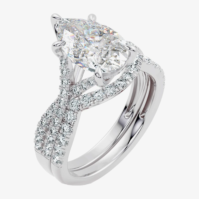 Signature By Modern Bride (F-G / Vs2-Si1) Womens 3 1/2 CT. T.W Lab Grown White Diamond 10K Gold Pear Side Stone Bridal Set