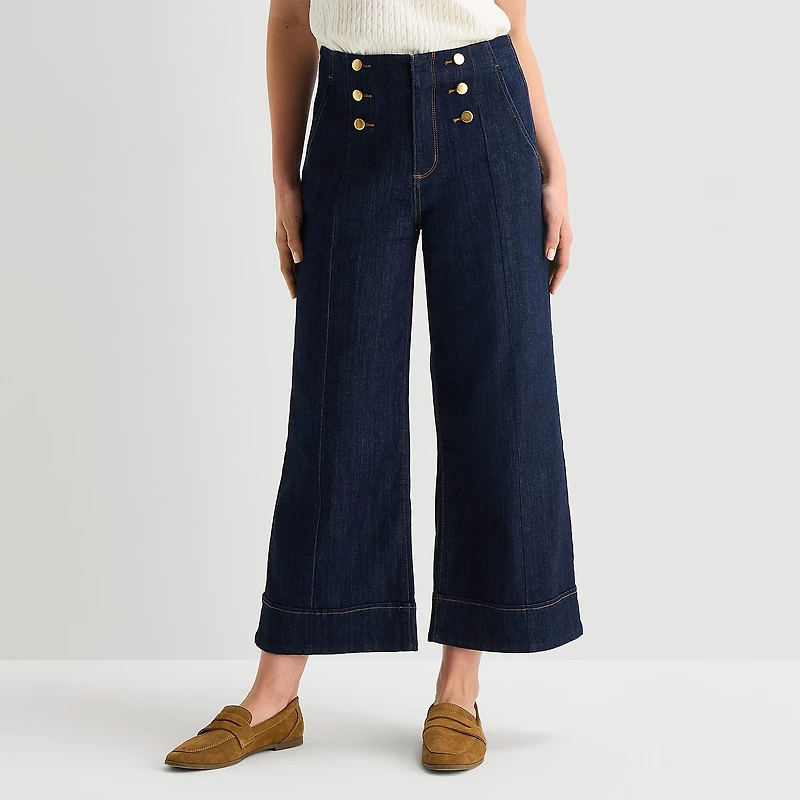 St. John's Bay Womens High Rise Cropped Wide Leg Jean