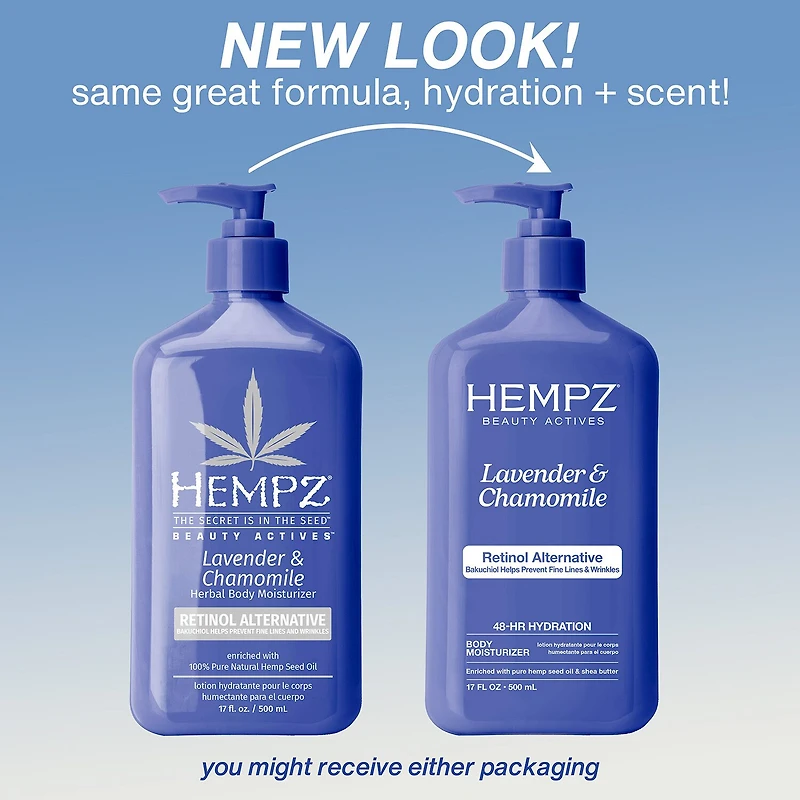 Hempz Lavender & Chamomile Herbal Body Moisturizer With Retinol Alternative 17 Oz.