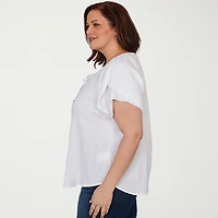 Hearts Of Palm Womens Plus Split Tie Neck Short Sleeve Blouse