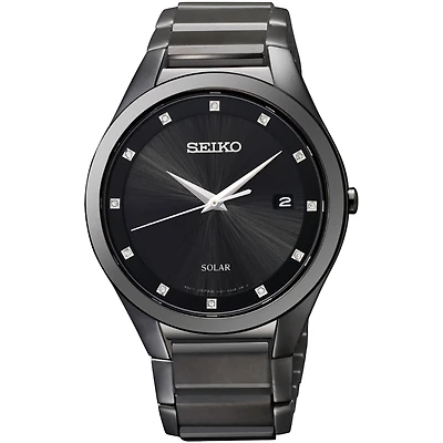 Seiko® Mens Black Diamond-Accent Watch SNE243