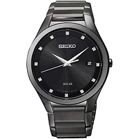 Seiko® Mens Black Diamond-Accent Watch SNE243