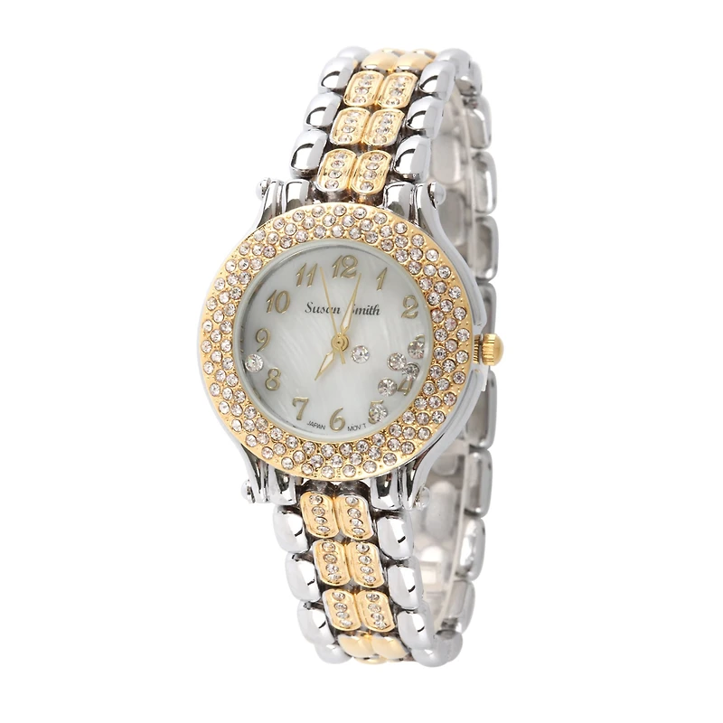 Personalized Womens Two Tone Crystal Accent Bracelet Watch