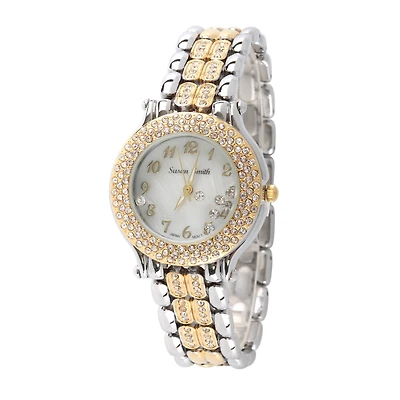 Personalized Womens Two Tone Crystal Accent Bracelet Watch