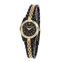Personalized Womens Black And Gold Tone Diamond Accent Bracelet Watch