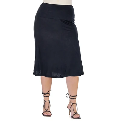 24seven Comfort Apparel Womens Plus Mid Rise A-Line Skirt