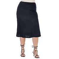 24seven Comfort Apparel Womens Plus Mid Rise A-Line Skirt