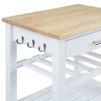 Ellaine 4-Tier Butcher Block Kitchen Cart with Drawer and Wine Rack
