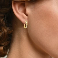 (G-H / I1-I2) Womens 1/6 CT. T.W. Lab Grown White Diamond 10K Gold 13.5mm Hoop Earrings