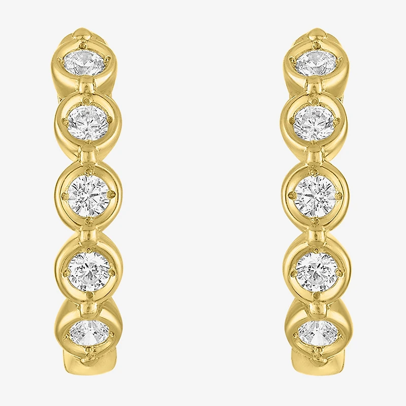 (G-H / I1-I2) Womens 1/6 CT. T.W. Lab Grown White Diamond 10K Gold 13.5mm Hoop Earrings
