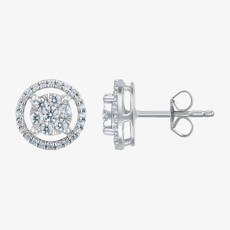 Certified 1/2 CT. T.W. Natural White Diamond 14K Gold 9.5mm Stud Earrings