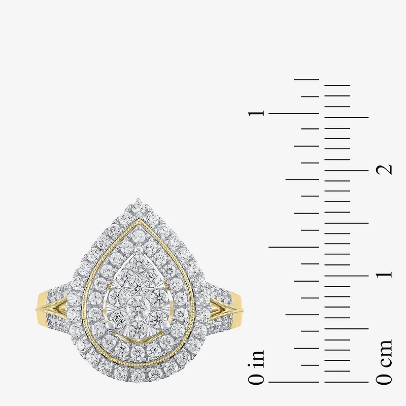 (H-I / I1) Womens 1 CT. T.W. Lab Grown White Diamond 10K Gold Pear Halo Cocktail Ring