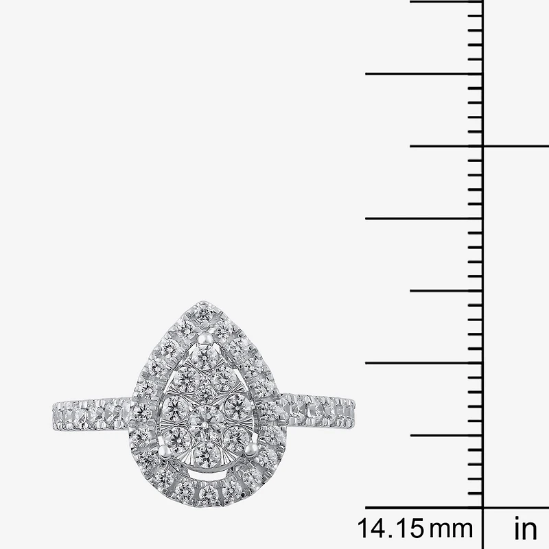 Signature By Modern Bride Womens 1 CT. T.W. Natural White Diamond 10K White Gold Pear Side Stone Halo Bridal Set