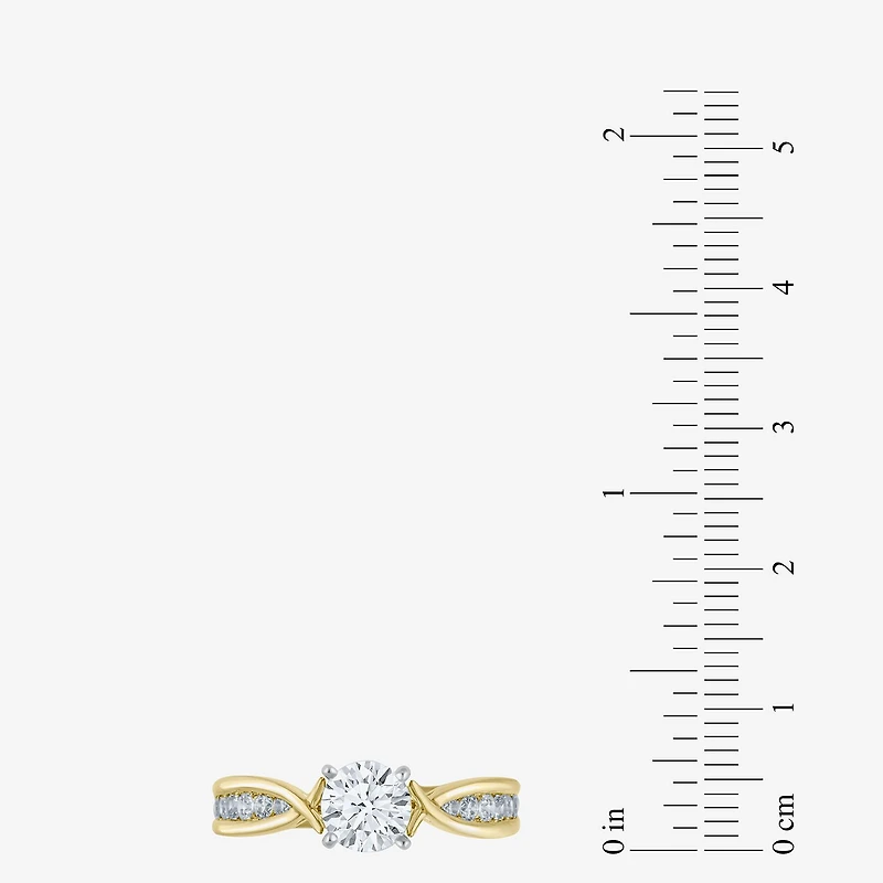 (G / Si2) Womens 1 1/3 CT. T.W. Lab Grown White Diamond 10K Gold Round Side Stone Engagement Ring
