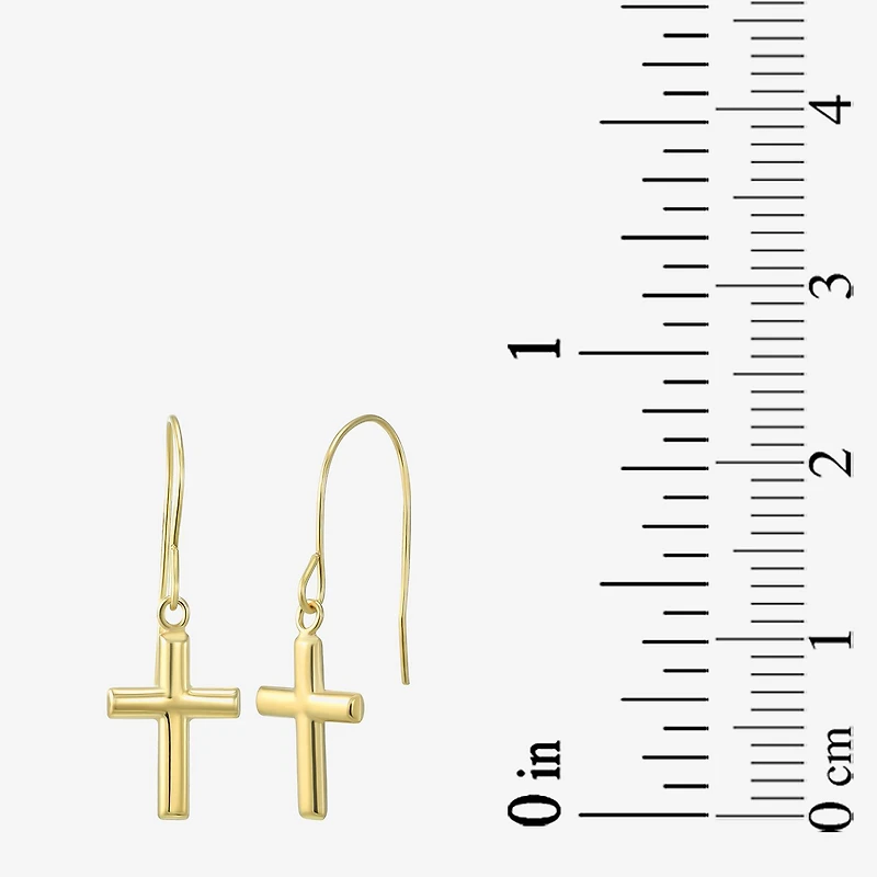 Womens 14K Gold Cross Drop Earrings