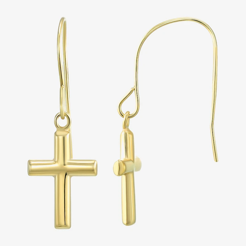 Womens 14K Gold Cross Drop Earrings