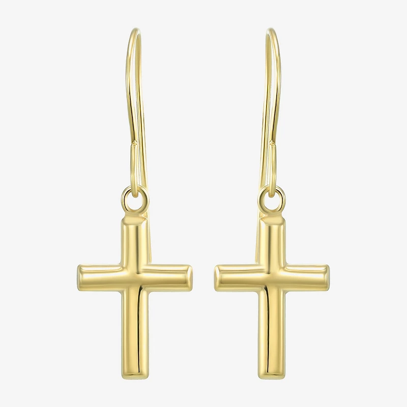 Womens 14K Gold Cross Drop Earrings