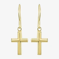 Womens 14K Gold Cross Drop Earrings