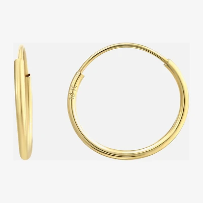 Womens 14K Gold 10mm Round Hoop Earrings