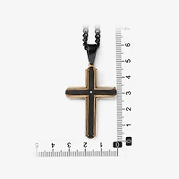 Mens Diamond Accent Natural Diamond Stainless Steel Cross 24 Inch Pendant Necklace