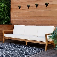 Carlbach Outdoor Teak 3-Seater Sofa with Cushions
