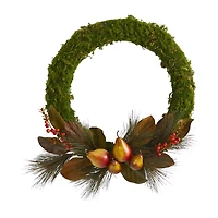 Nearly Natural 22in Faux Pear; Magnolia; And Moss Wreath