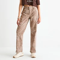 Arizona Womens Juniors Low Rise Easy-on + Easy-off Baggy Fit Straight Leg Jean