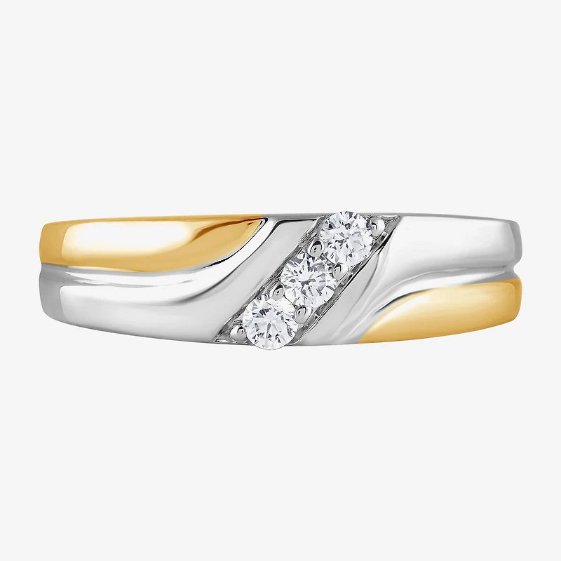 (G / Si1-Si2) Mens 1/5 CT. Lab Grown White Diamond 14K Gold Over Silver 3-Stone Wedding Band