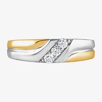 (G / Si1-Si2) Mens 1/5 CT. Lab Grown White Diamond 14K Gold Over Silver 3-Stone Wedding Band