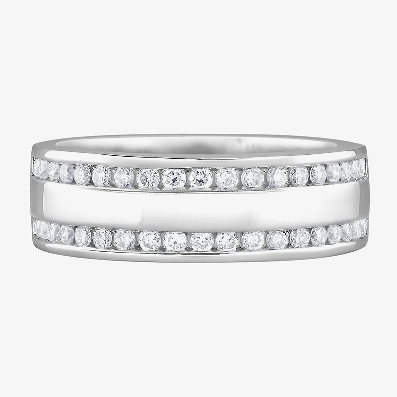 (G / Si1-Si2) Mens 3/4 CT. T.W. Lab Grown White Diamond Sterling Silver Wedding Band