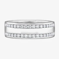 (G / Si1-Si2) Mens 3/4 CT. T.W. Lab Grown White Diamond Sterling Silver Wedding Band