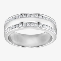 (G / Si1-Si2) Mens 3/4 CT. T.W. Lab Grown White Diamond Sterling Silver Wedding Band