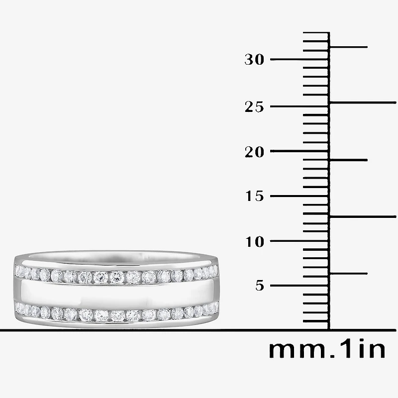 (G / Si1-Si2) Mens 3/4 CT. T.W. Lab Grown White Diamond Sterling Silver Wedding Band