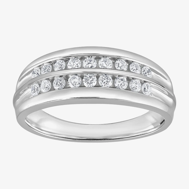 (G / Si1-Si2) Mens 1/2 CT. T.W. Lab Grown White Diamond Sterling Silver Anniversary Wedding Band